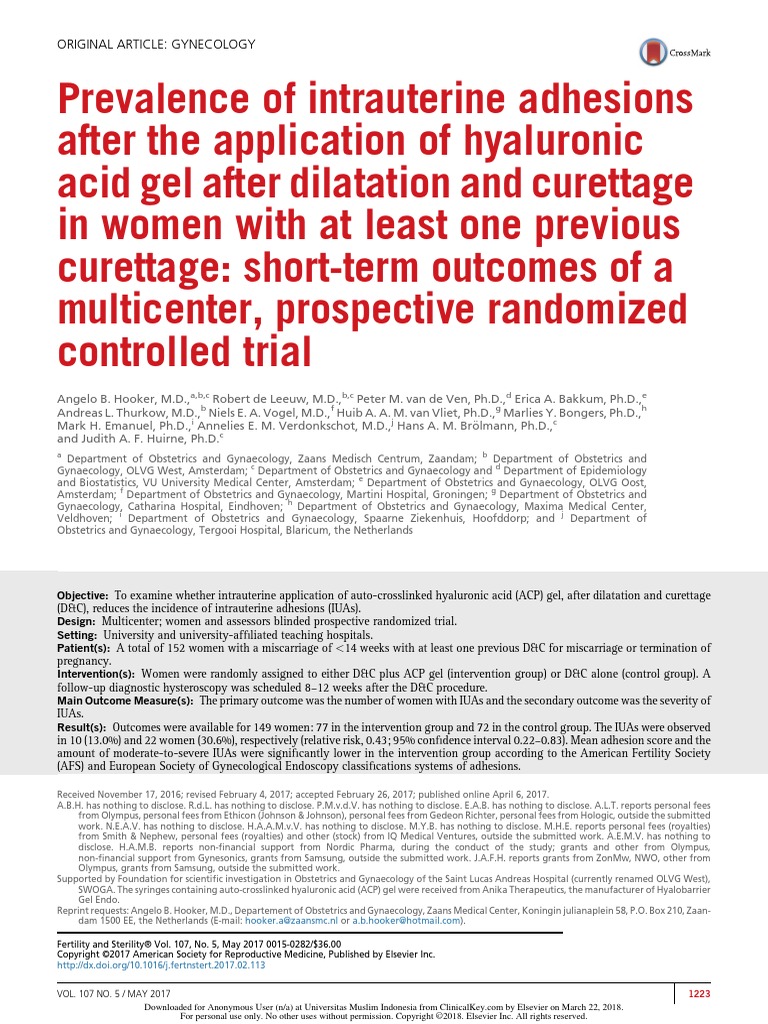 Prevalence of Intrauterine Adhesions After The Application of