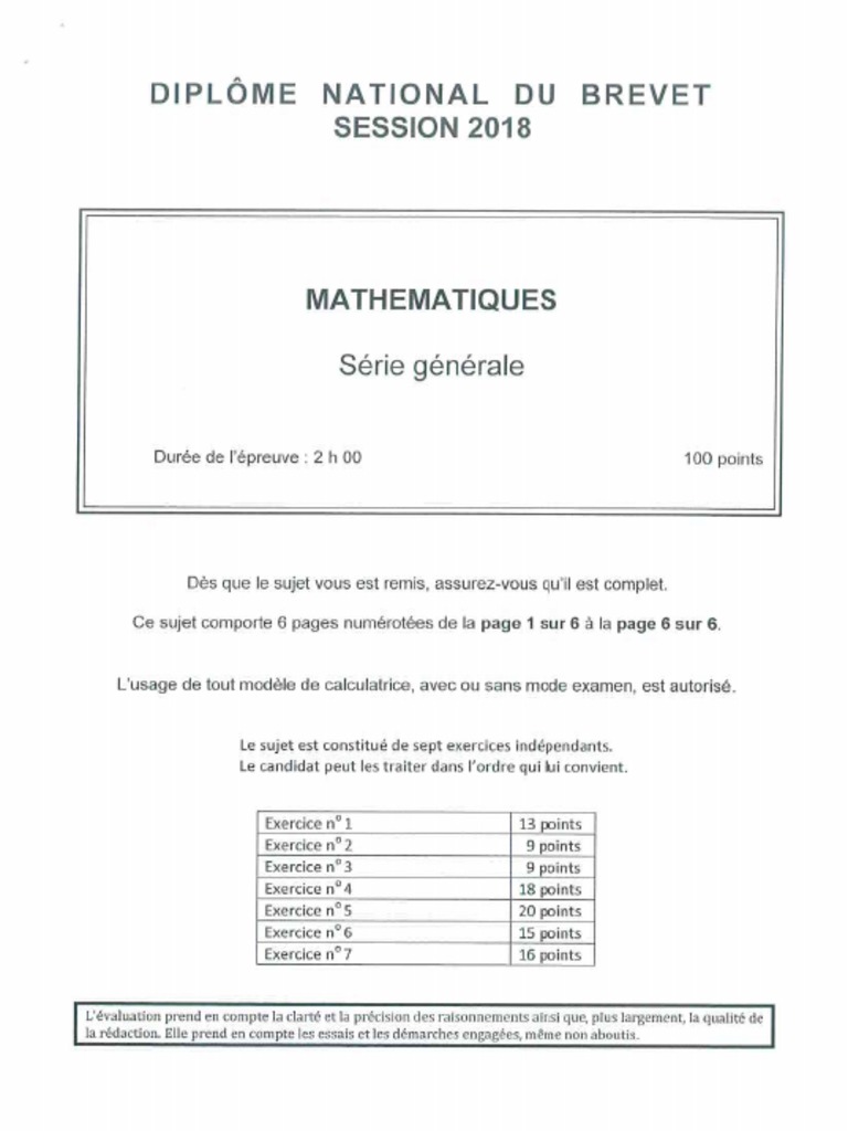Brevet Blanc De Mathematiques 2 Attention L Annexe Est