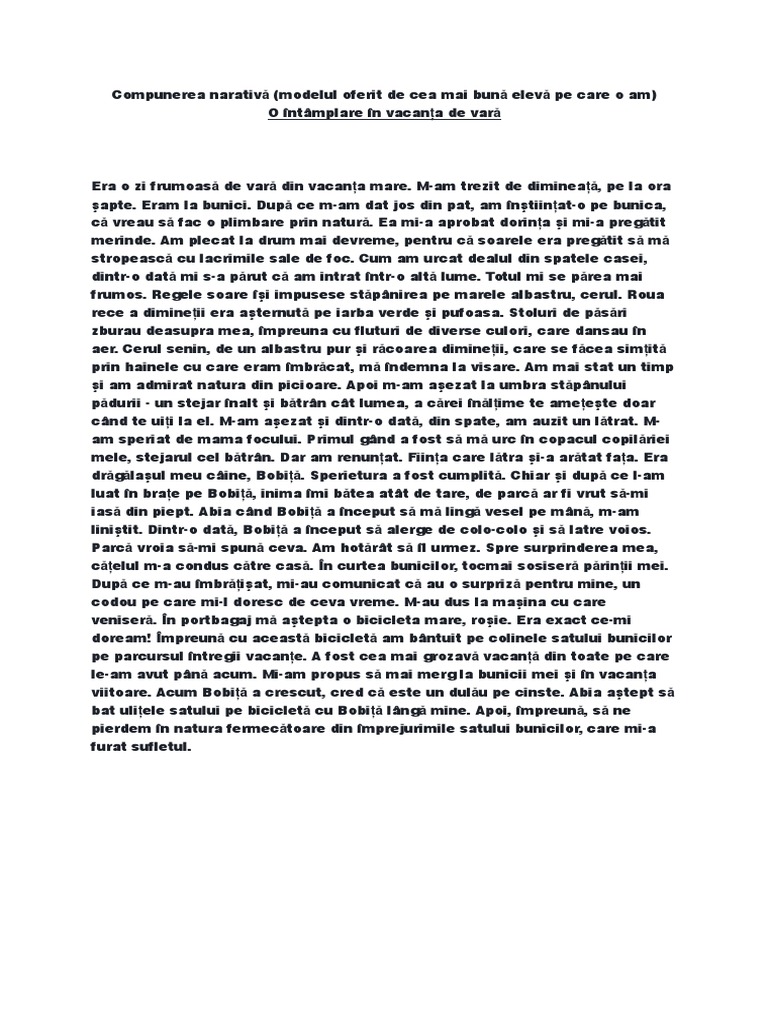 Compunere In Franceza Despre Vacanta De Vara Compunerea Narativă Vacanta de Vara