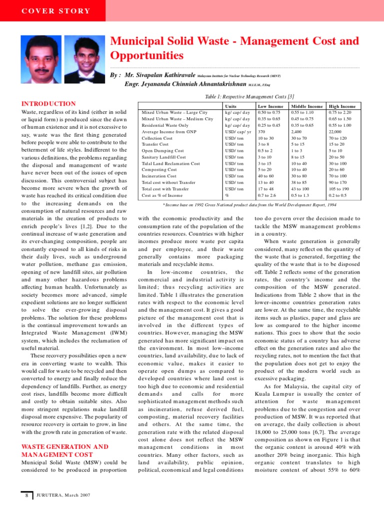 MSW Management Costs and Trends | PDF | Waste Management | Municipal ...