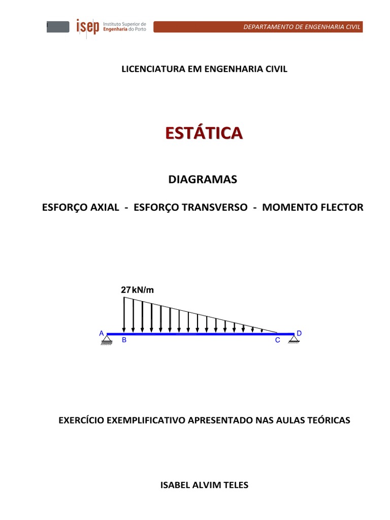 Diagramas de esforços (esforço axial, esforço transverso e momento ...