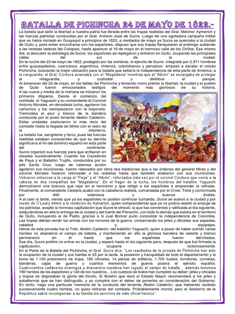 Batalla de Pichincha 24 de Mayo de 1822 | PDF | Conflictos del segundo ...