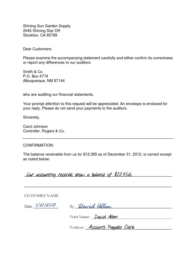 Customer Confirmation Statements 2012 | PDF | Audit | Accounts Payable