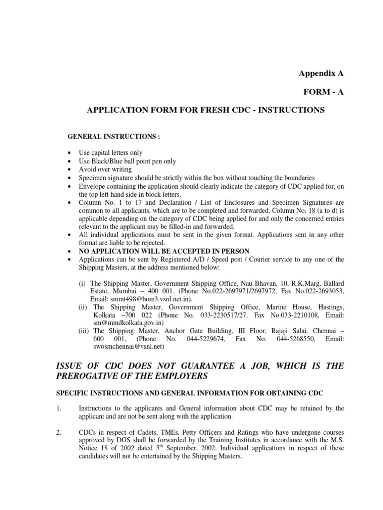 CDC Application Form PDF Transport Business