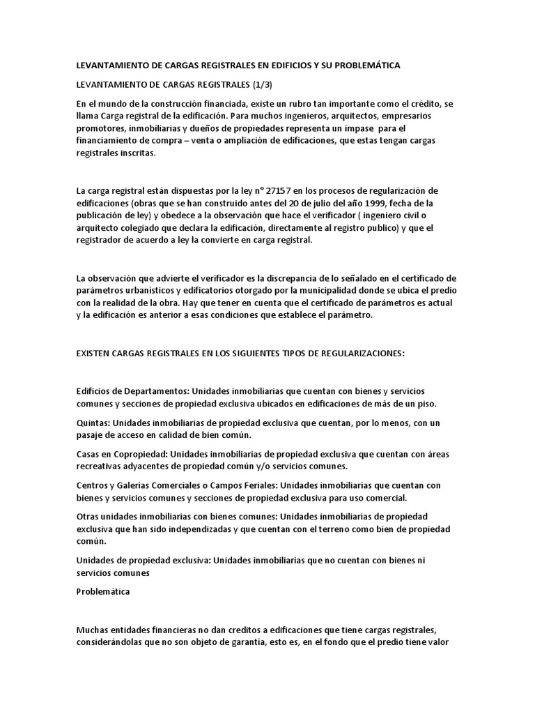 Levantamiento de Cargas Registrales en Edificios y Su Problemática