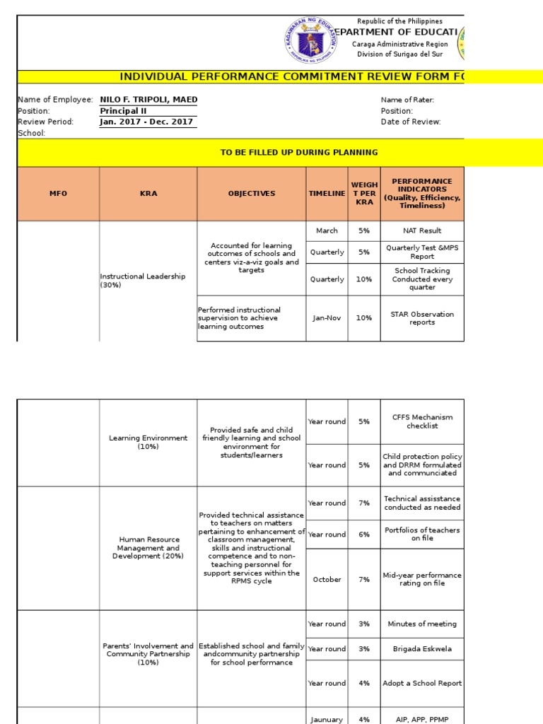 OPCRF For School Heads PDF Teachers Learning