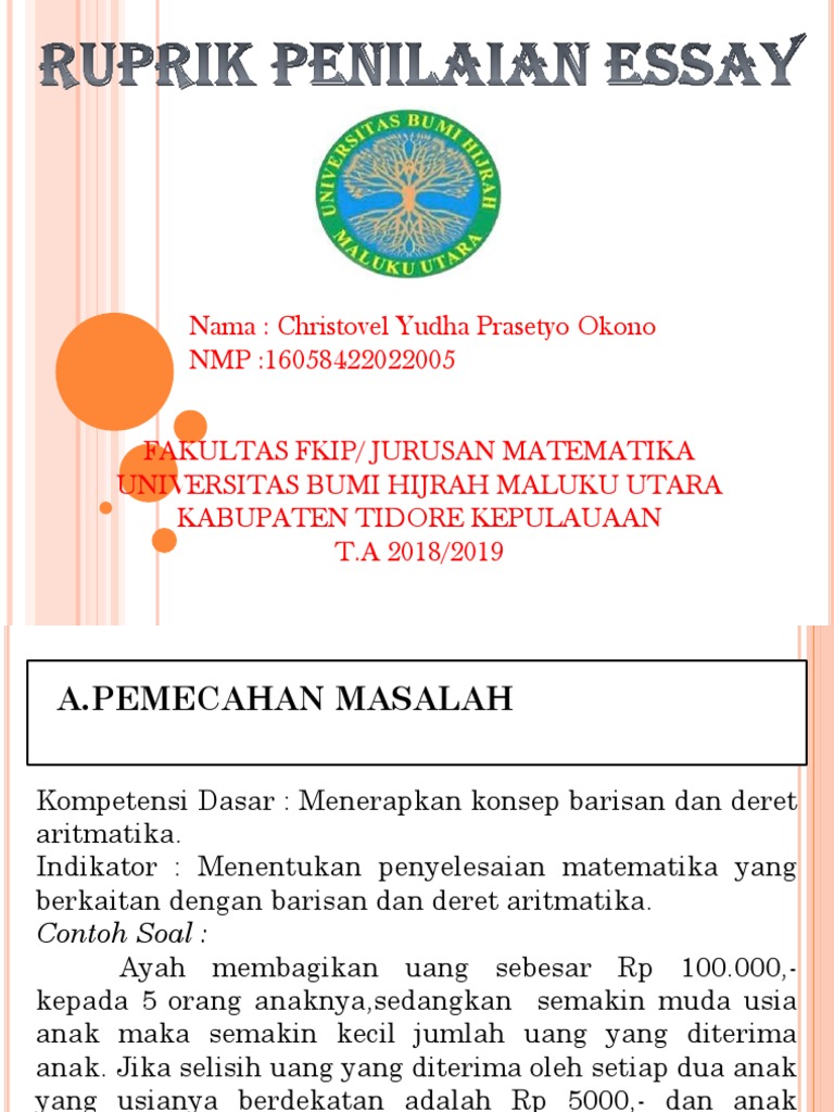 Ppt Ruprik Penilaian Soal Essay