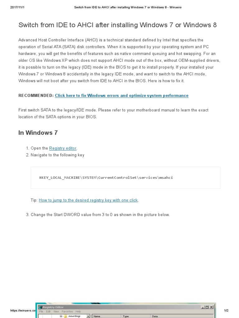 Switch From IDE To AHCI After Installing Windows 7 | PDF | Computer ...