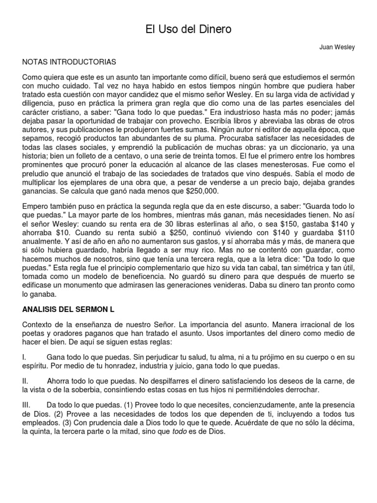 Principios de Uso del Dinero según Wesley | PDF | Mal | Dios