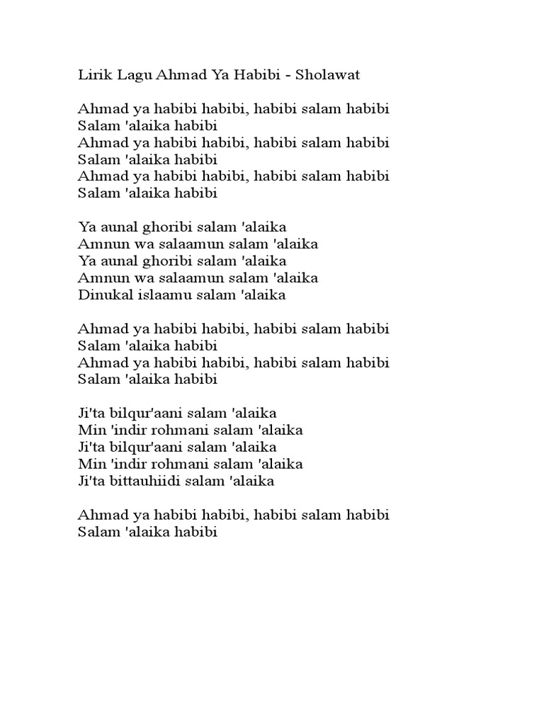 Lirik Lagu Ahmad Ya Habibi