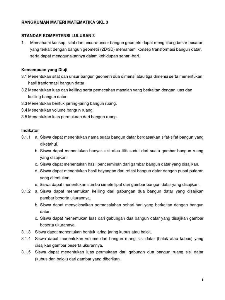 Rangkuman Materi Matematika SD SKL 3 | PDF