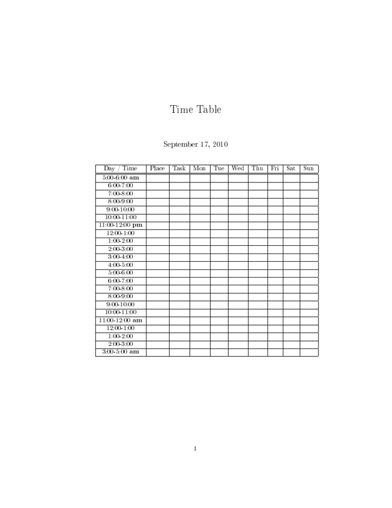 Weekly Time Table Schedule | PDF | Language Arts & Discipline