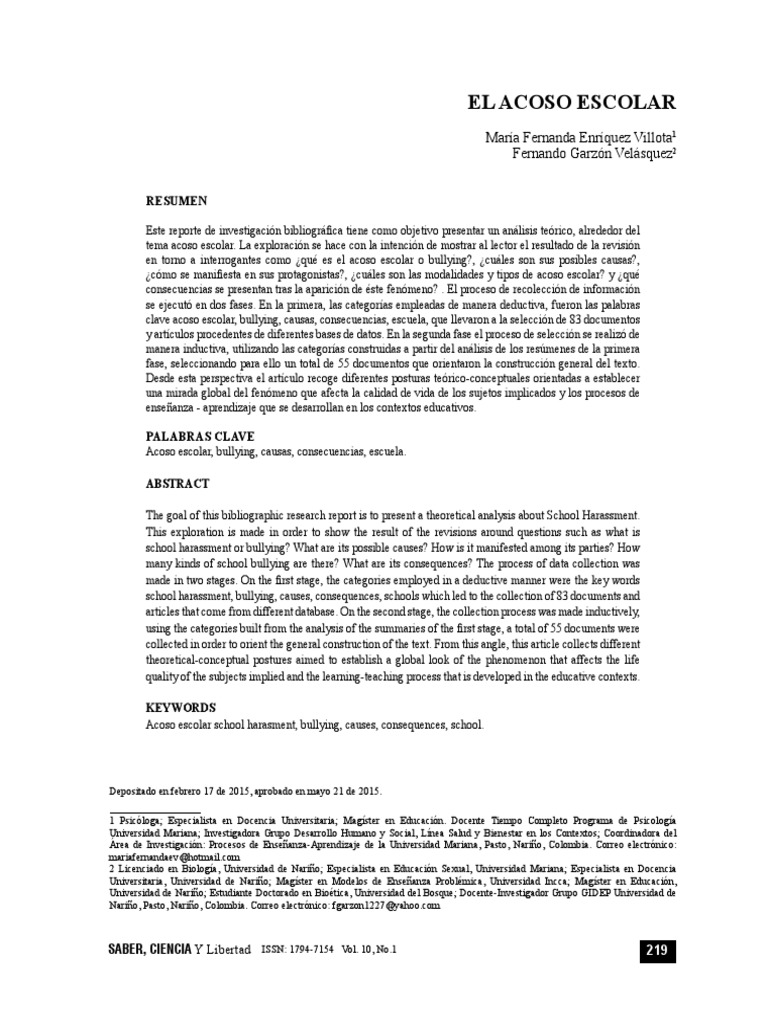 El Acoso Escolar PDF Acoso cibernético Comportamiento