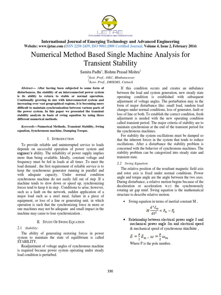 Transient Stability Analysis Methods | PDF | Steady State | Equations