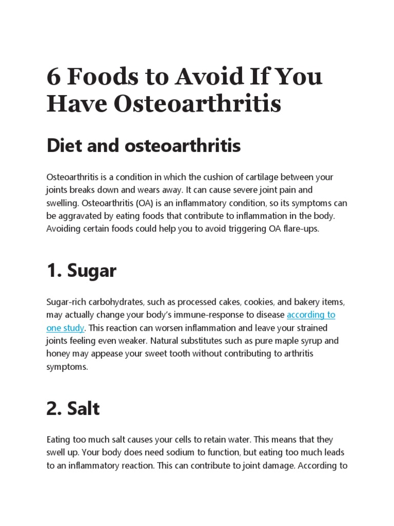 6 Foods to Avoid If You Have Osteoarthritis.docx Osteoarthritis