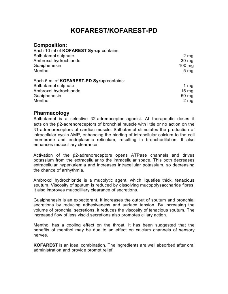 Kofarest PD Syrup PDF Medical Treatments Diseases And Disorders