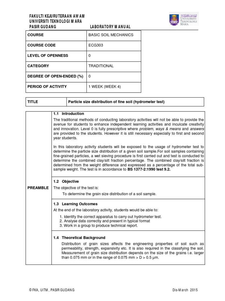 Lab 4 - Hydrometer Testnvxjkcvbcxckvbckjvjkvknvck. | PDF | Particle Size  Distribution | Soil