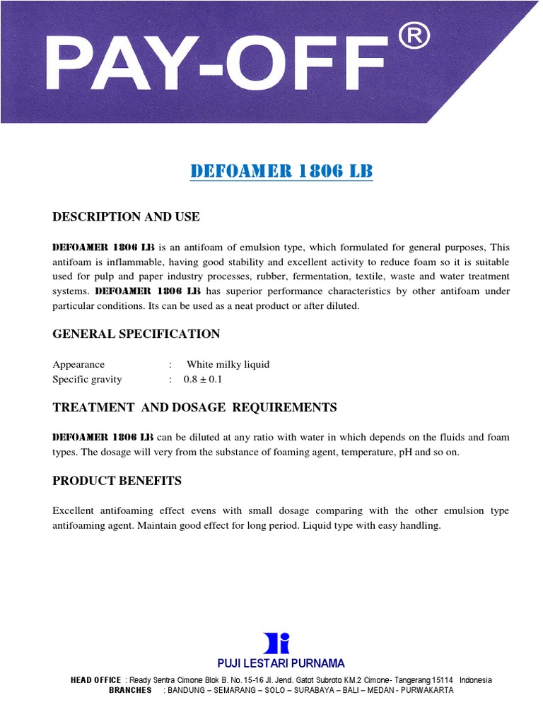 Brosur Defoamer 1806 Lb Umum Pdf