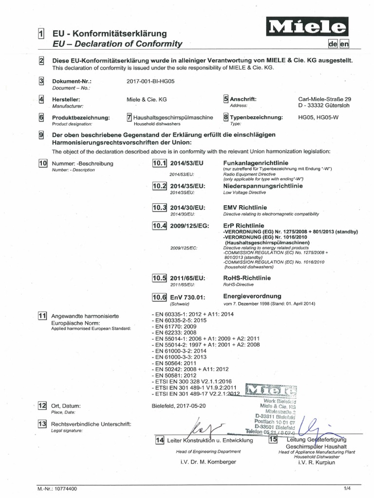 miele dishwasher hg05