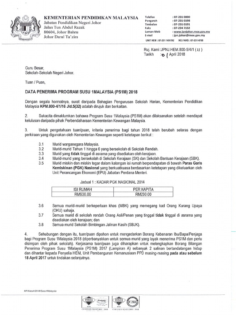Surat Data Penerima Program Susu 1m