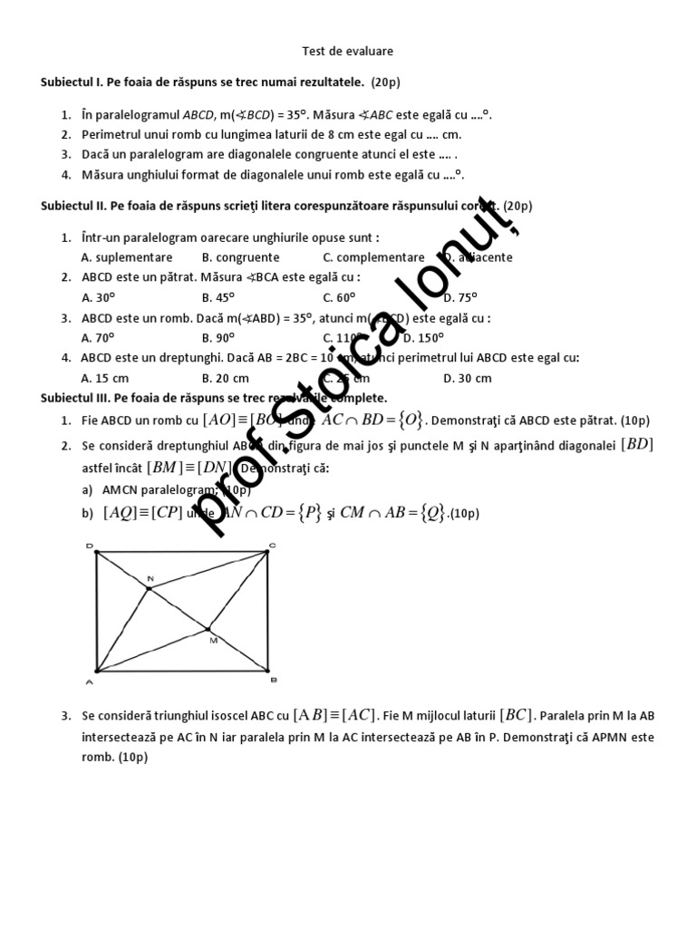 7teste de Evaluare - Geometrie | PDF
