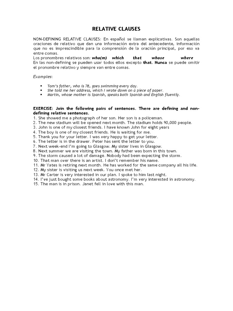 Relative Clauses Answers | PDF | Linguistic Morphology | Cognitive Science