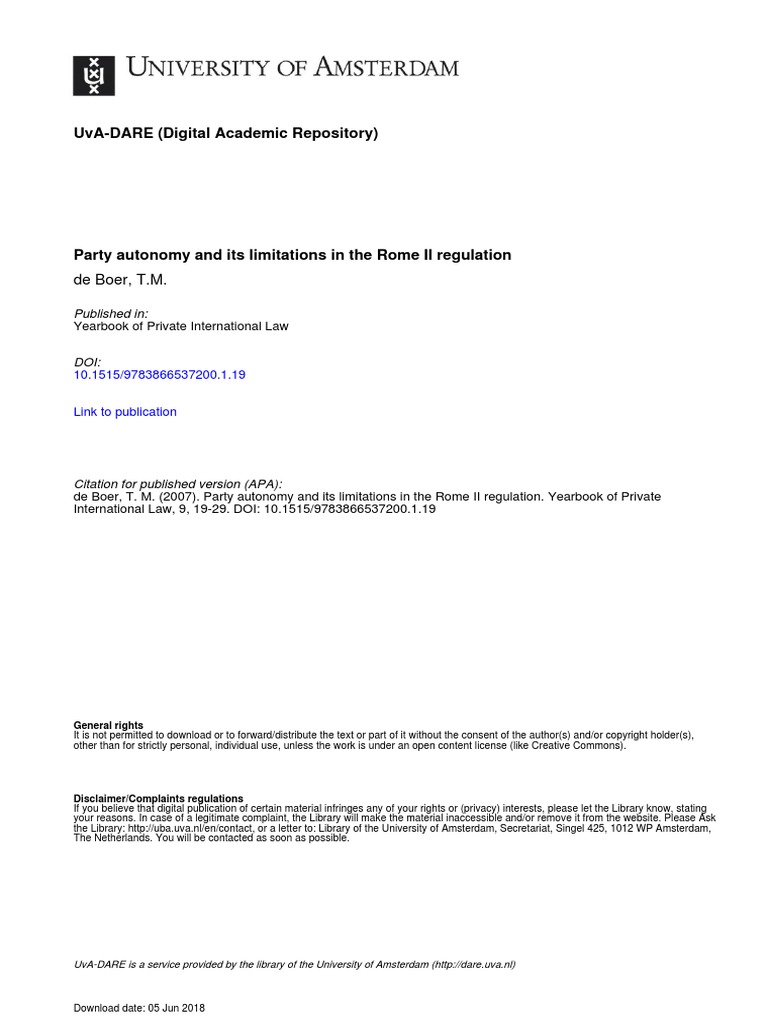 Partyautonomy Revised AMSTERDAM | PDF | Choice Of Law | European ...