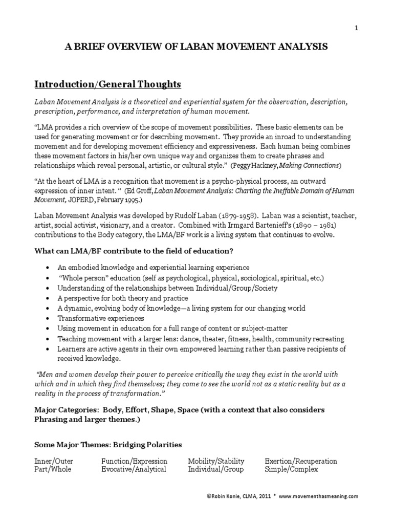 Lma Workshop Sheet Laban Pdf Pdf Cognitive Science Nature