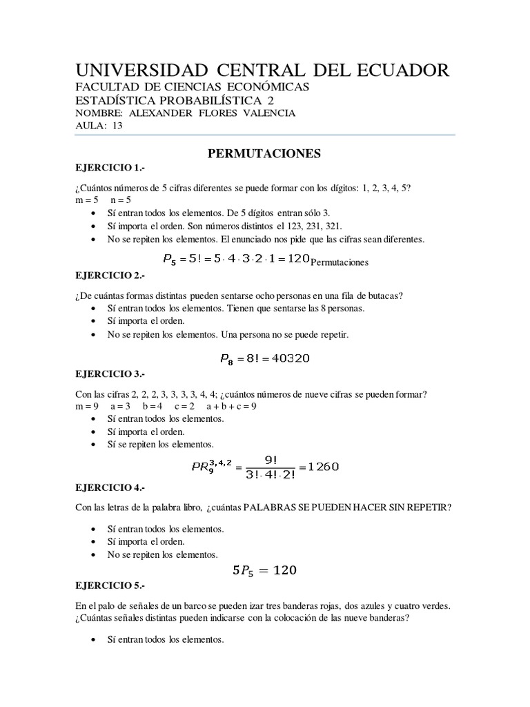 Combinaciones y Permutaciones en Ejercicios | PDF | Permutación | Ocio