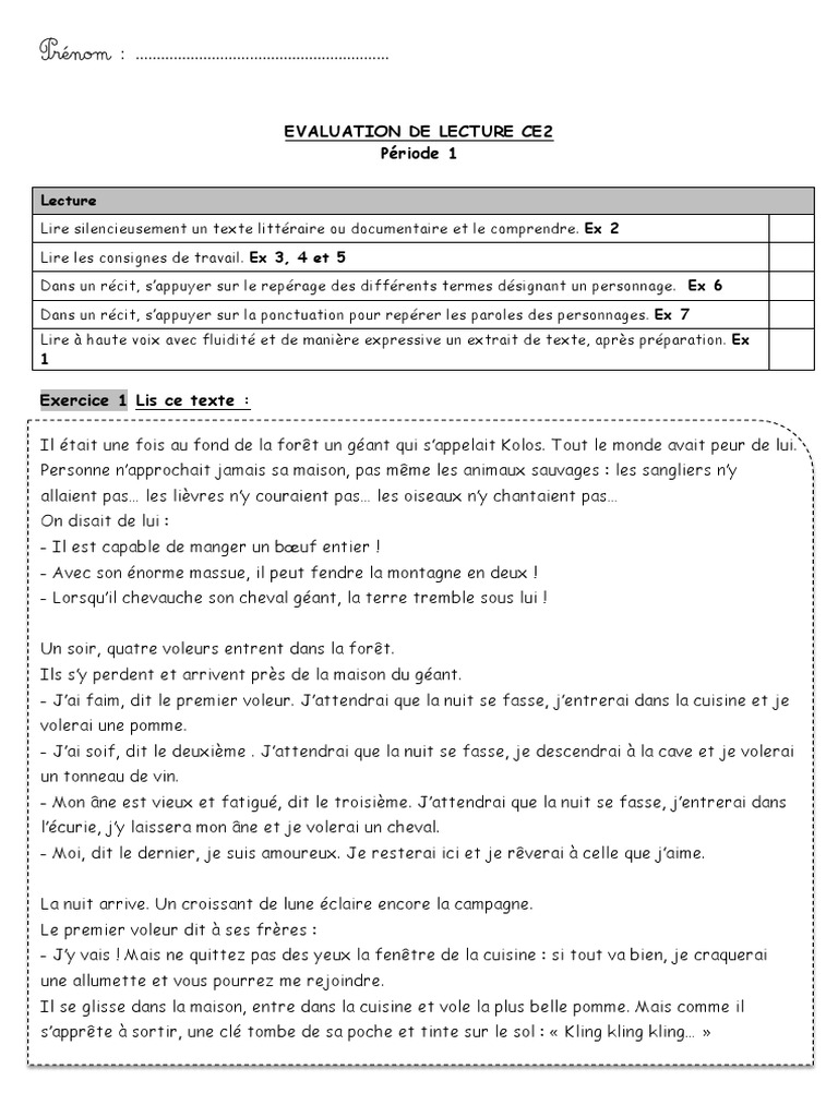 Evaluation Ce2 P1 Pdf Loisirs