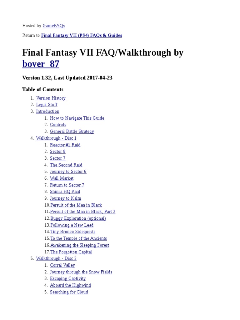 Final Fantasy 7 Walkthrough | PDF | Strategy Guide | Elevator