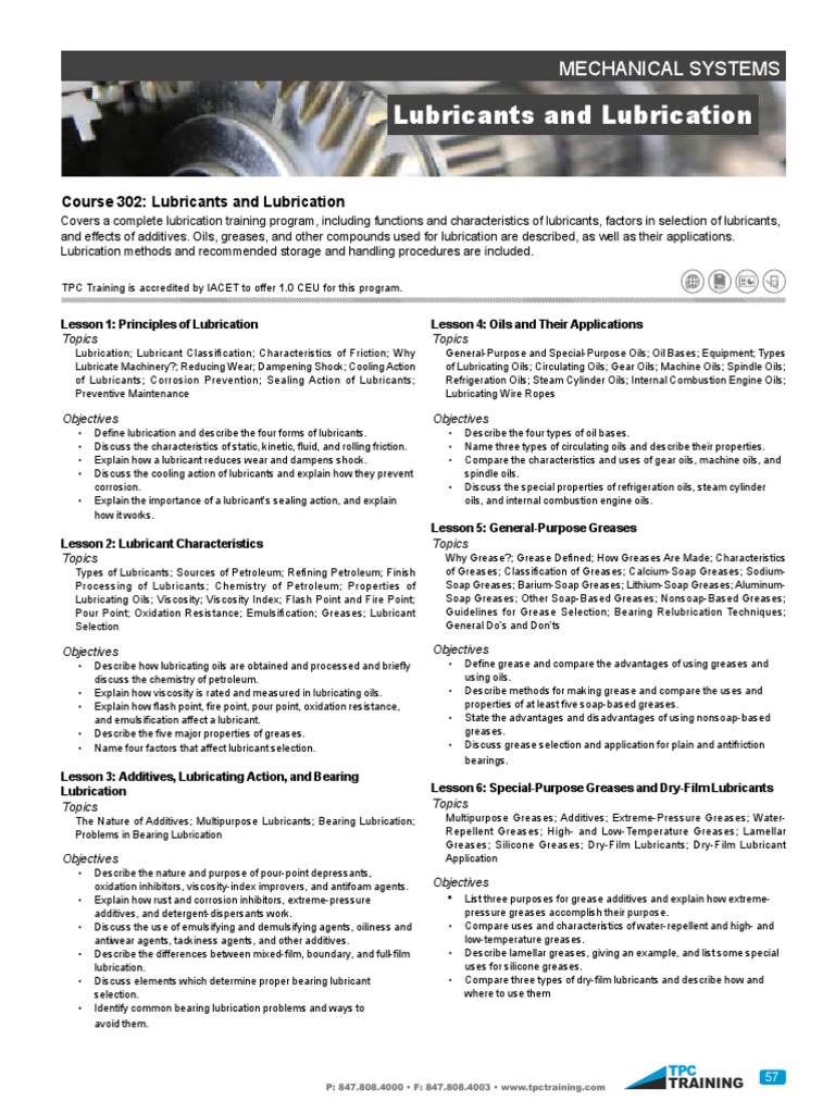 302 Lubricants and Lubrication Course Description PDF Lubricant