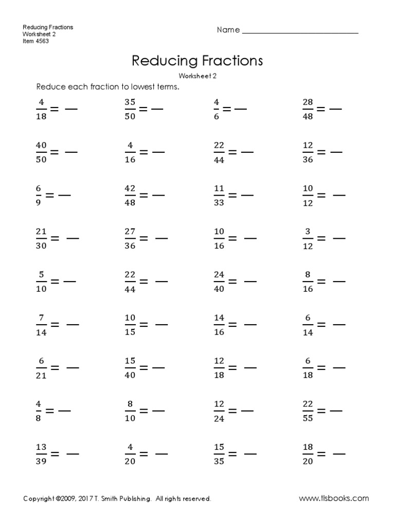 Free Printable Worksheet Reducing Fractions Pdf