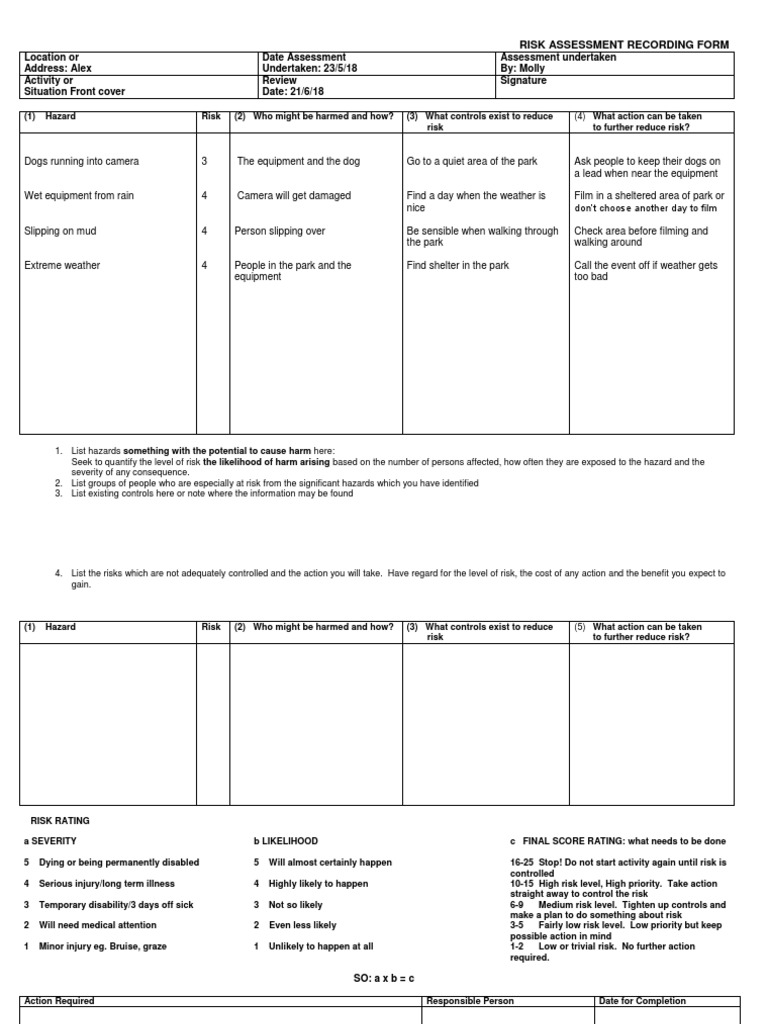 Risk Assessment Form for Park Activities | PDF | Hazards | Risk