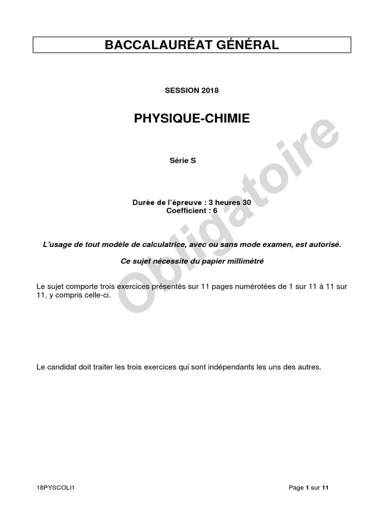 Pourquoi L acide Chlorhydrique Doit Etre Introduit En Exces Bac S 2018 Liban Physique Chimie Obligatoire | PDF | Soyouz (véhicule  spatial) | Orbite