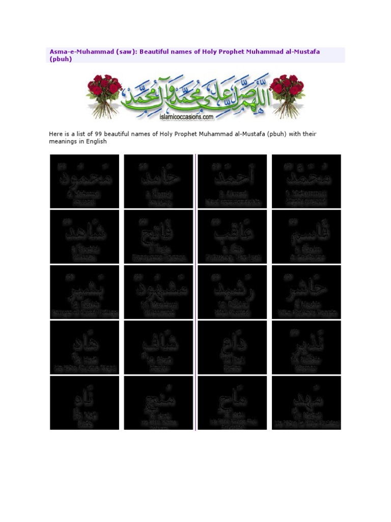 99 Names of Prophet Muhammad with Meanings | PDF