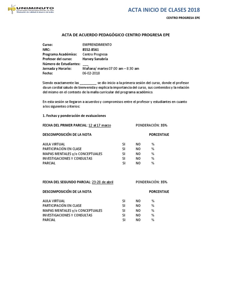 Acta de Inicio de Clases | PDF | Estudiantes | Escuelas