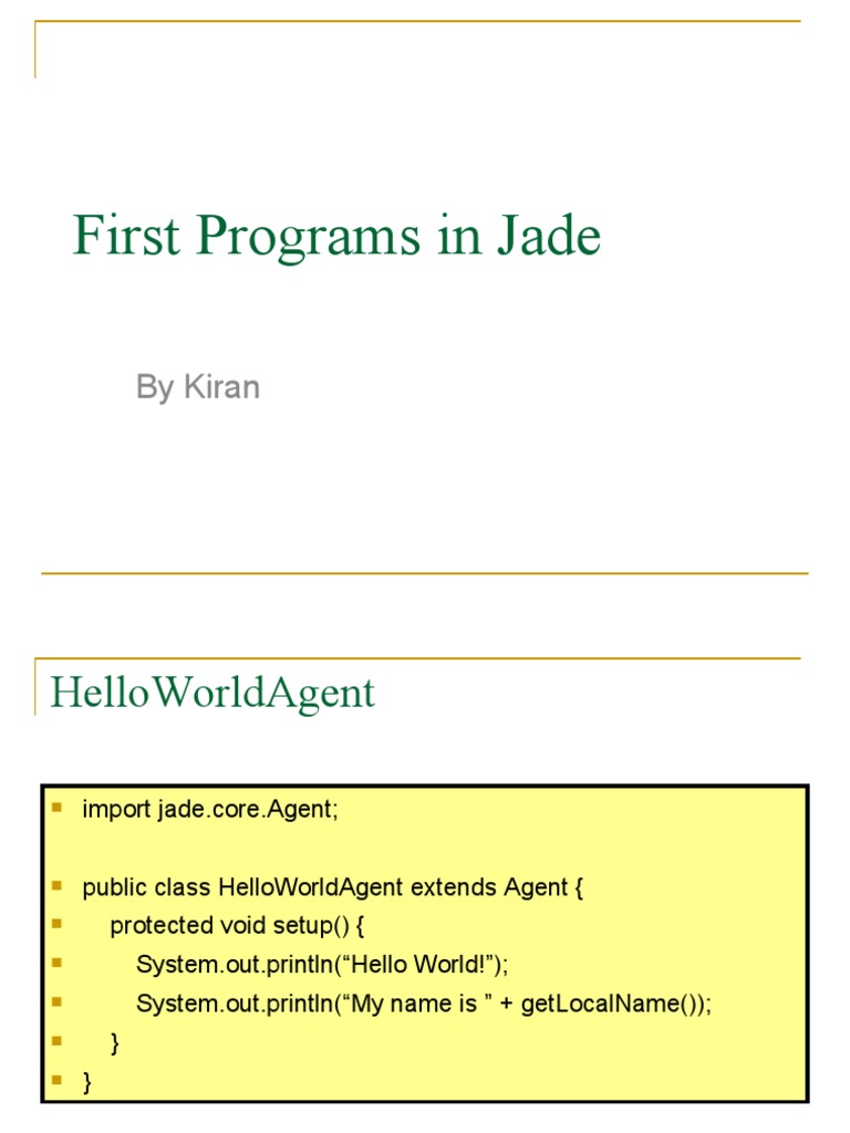 JADE Agent Programming Basics | PDF | Parameter (Computer Programming ...