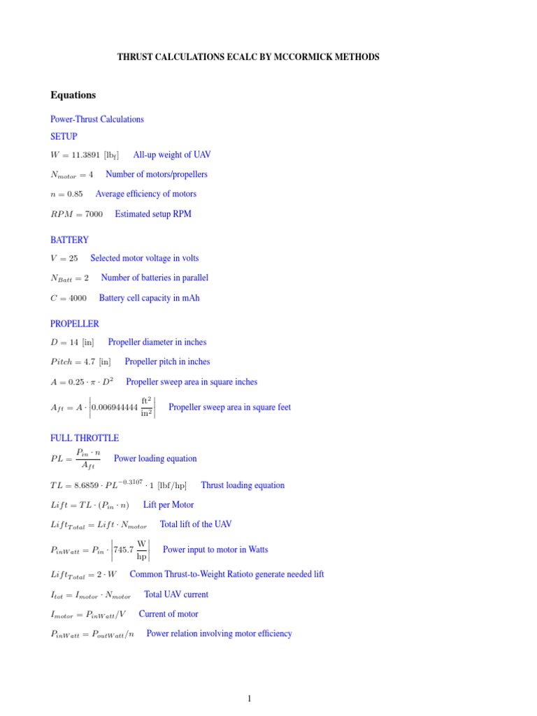 5 THRUST Calculations ECalc by McCormick Methods (Read) PDF Volt