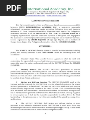 Laundry Service Agreement REAO Laundry Services