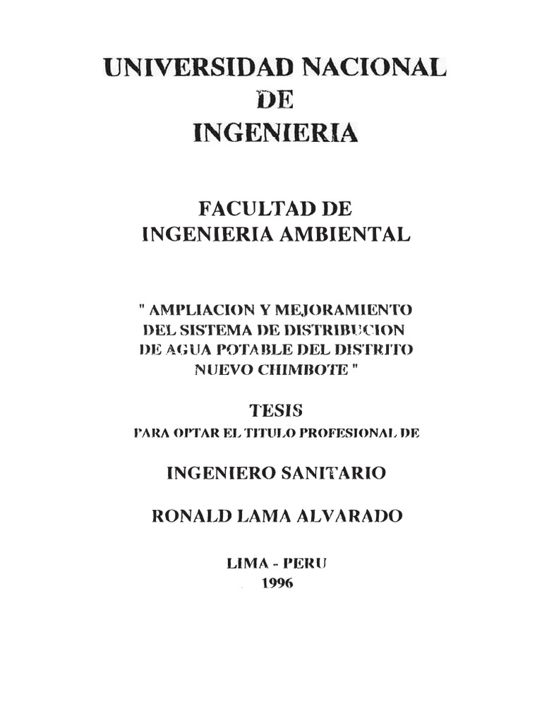 Tesis Ampliancion Y Mejoramiento Del Sistema De Distribucion De Agua Potable