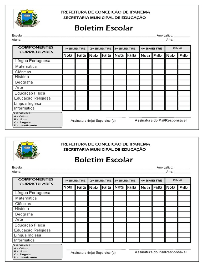 Boletim Escolar 2018 - Anos Finais 2 | PDF