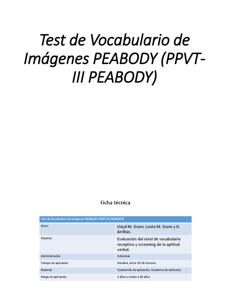 Test de Vocabulario de Imágenes PEABODY (PPVT-III | PDF | Creatividad ...