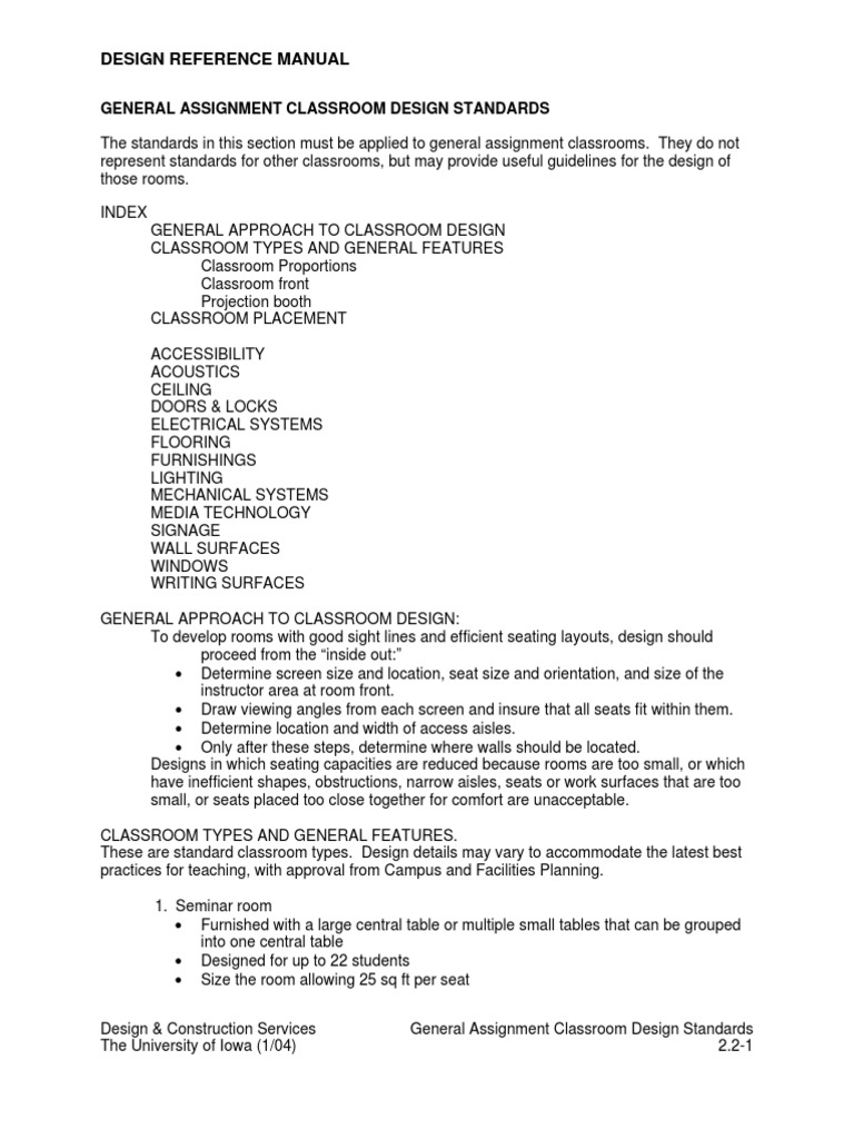 Classroom Design Standards Manual | PDF | Classroom | Lighting
