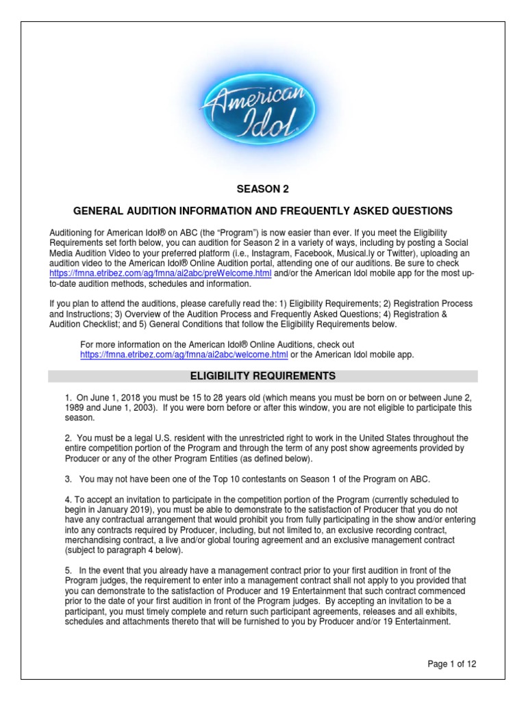 American Idol Auditions Identity Document Legal Guardian