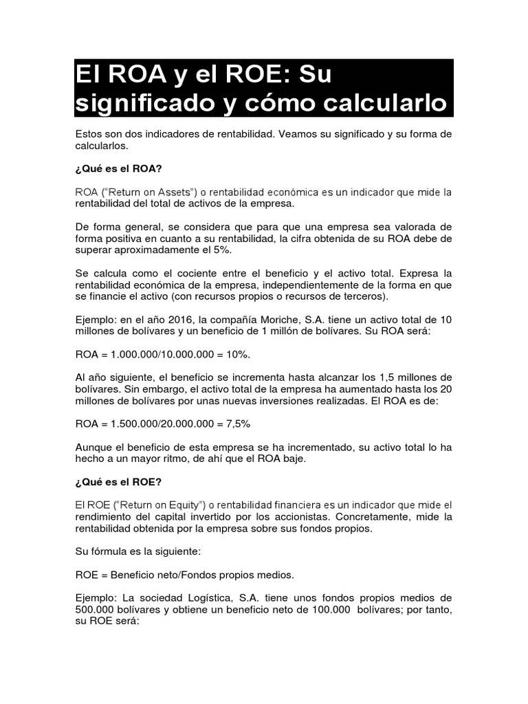 ROA y ROE: Definición y Cálculo | PDF | Crecimiento personal y ...