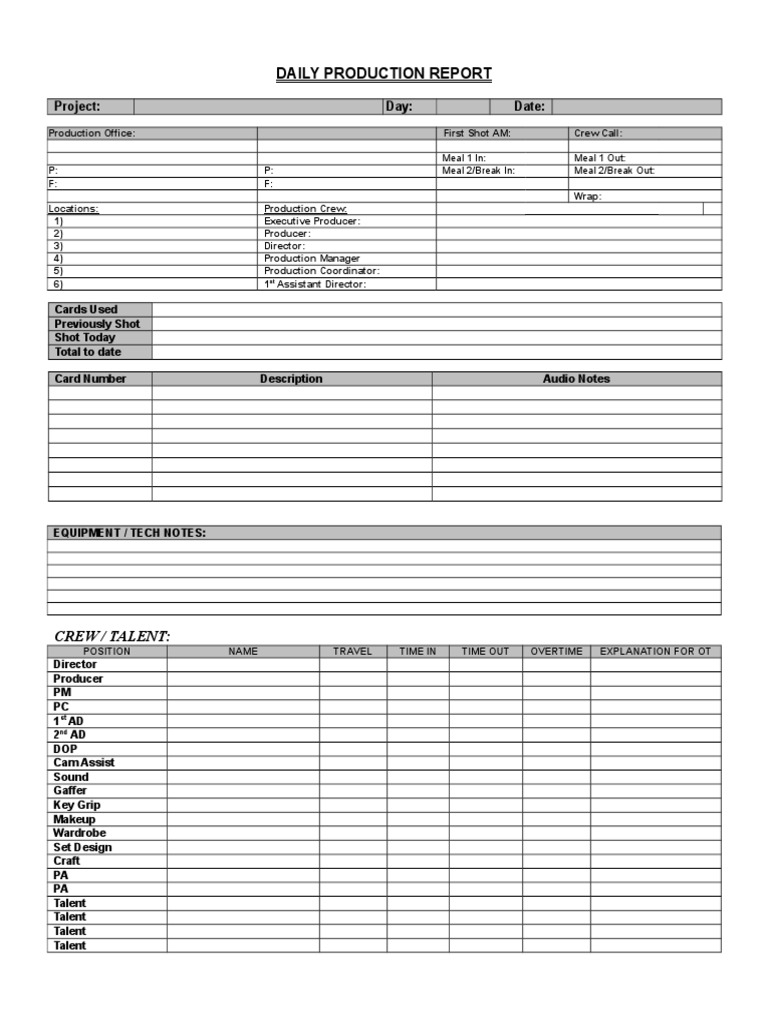 Daily Film Production Report Template | PDF | Leisure | Foods