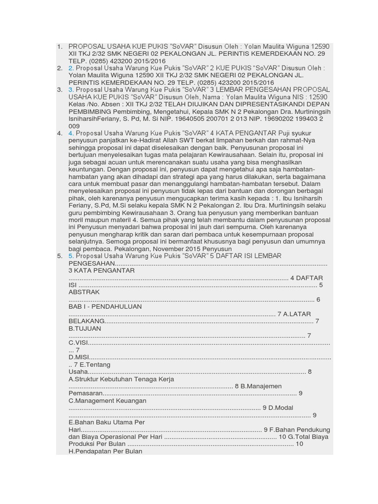 Proposal Usaha Kue Pukis