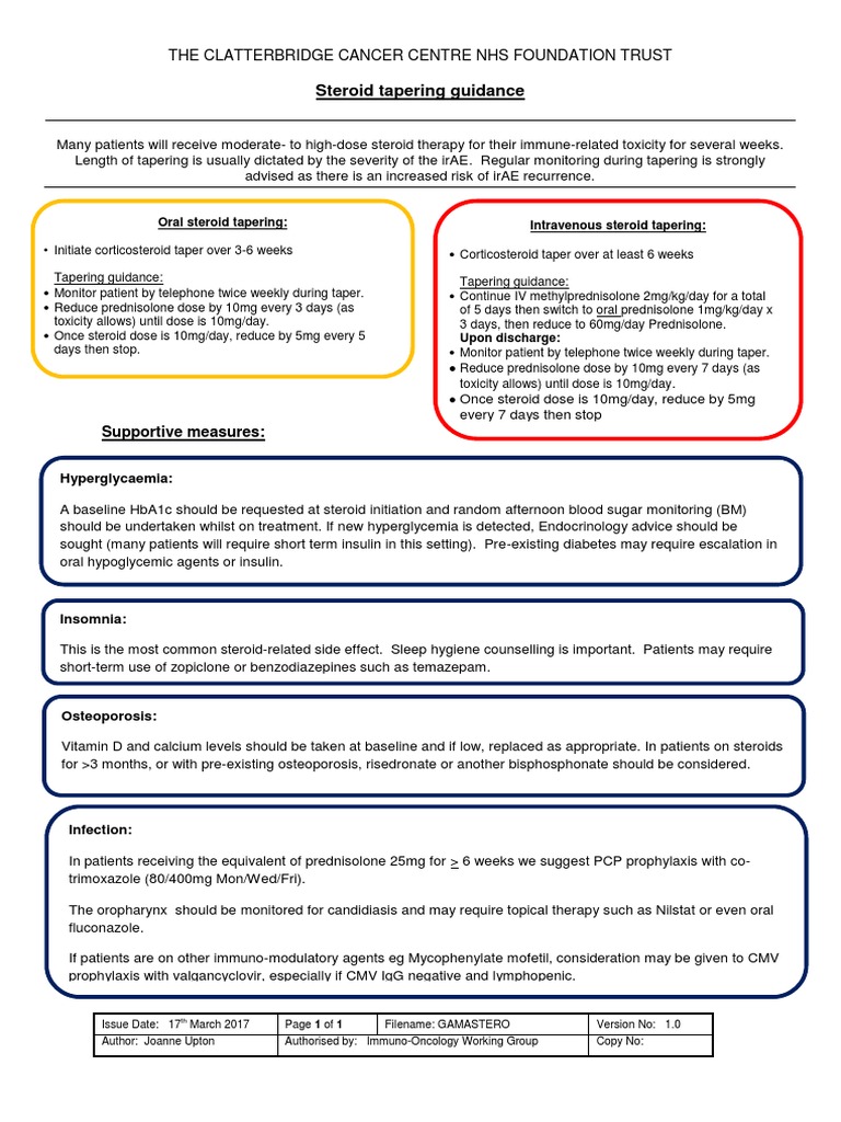 Steroid tapering guidance The Clatterbridge Cancer Centre Nhs