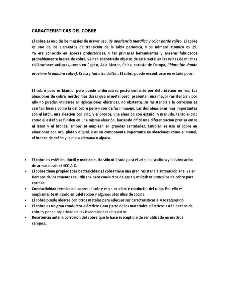 Propiedades y Usos del Cobre | PDF | Bronce | Cobre